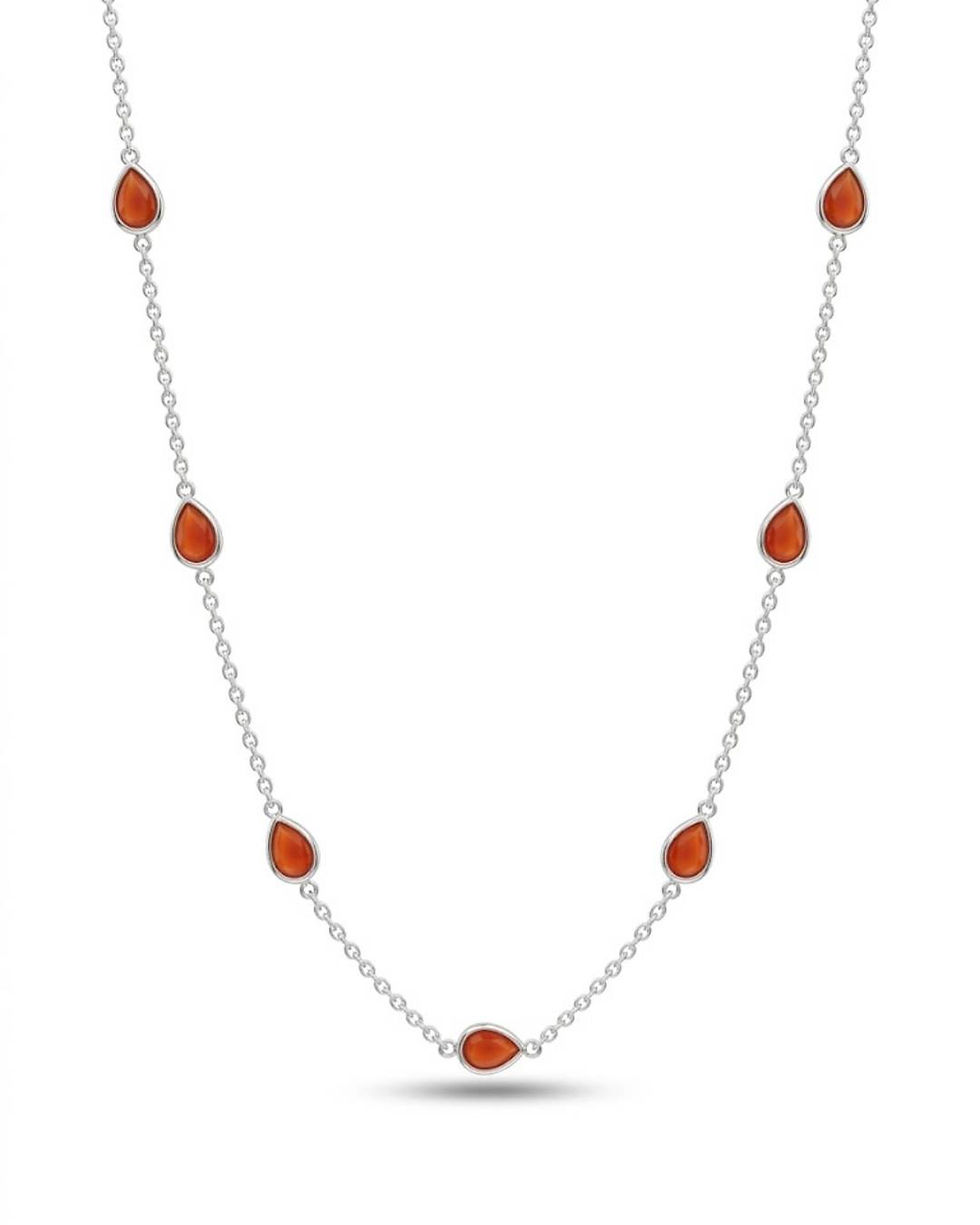 natural carnelian pear gemstone silver necklace