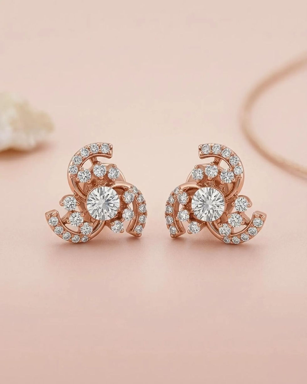diamond triangle stud earrings gold