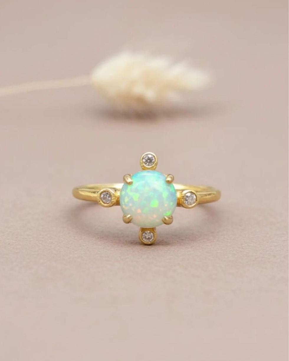 ethiopian opal round ring in gold plated 925 sterling silver