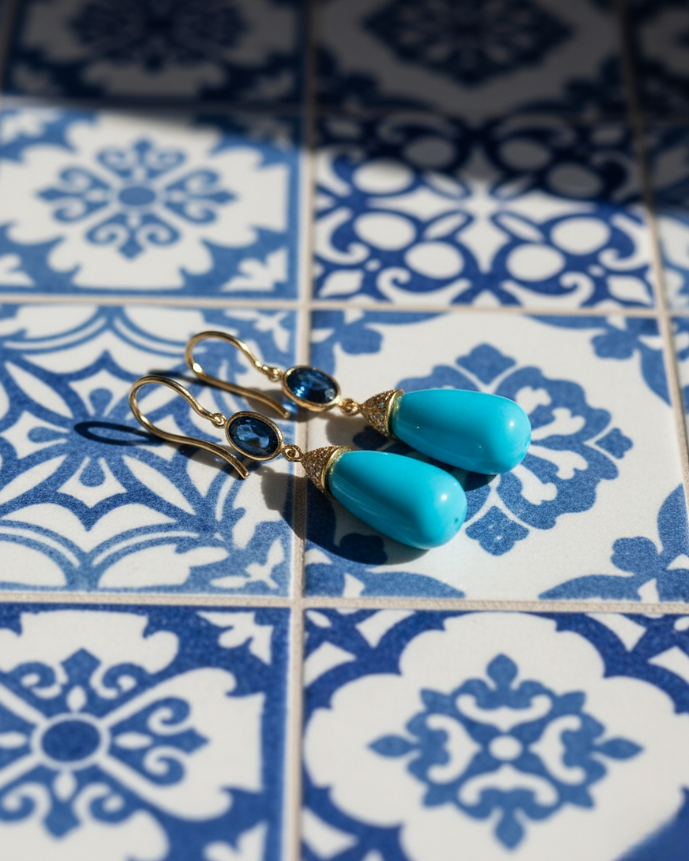 14k gold turquoise earrings for women with gemstones
