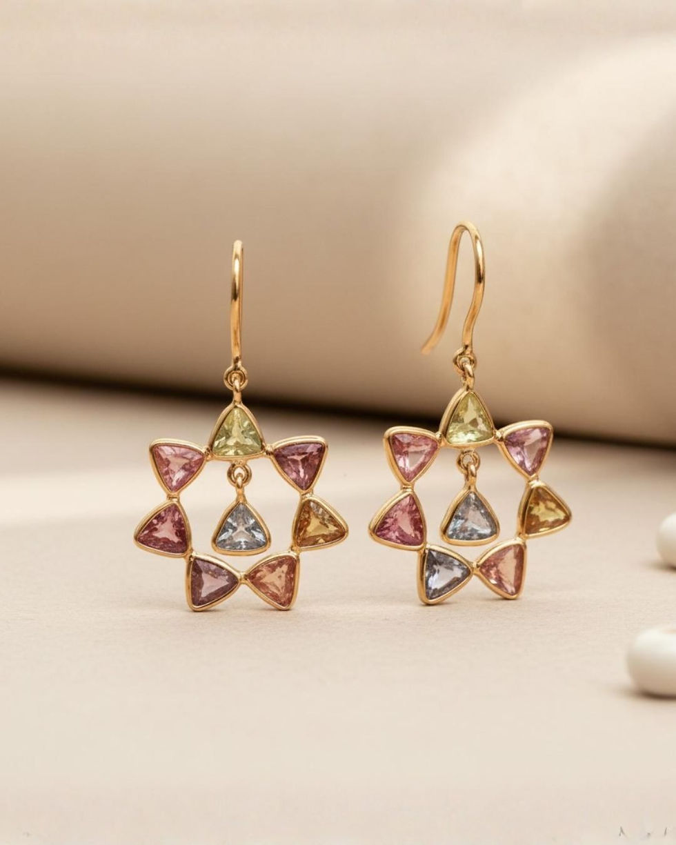 multi sapphire floral drop earrings