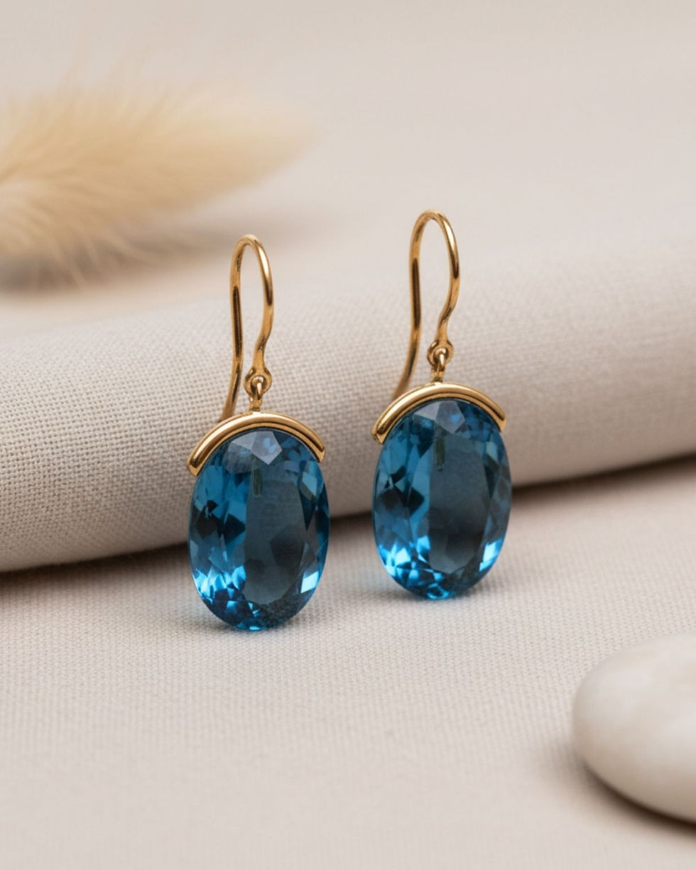 Thumbnail: Delicate lightweight blue topaz earrings elegant jewelry