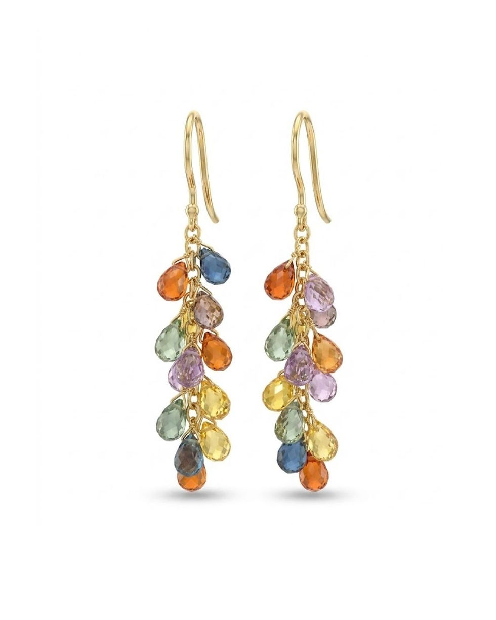 natural colorful sapphire gold dangle earrings