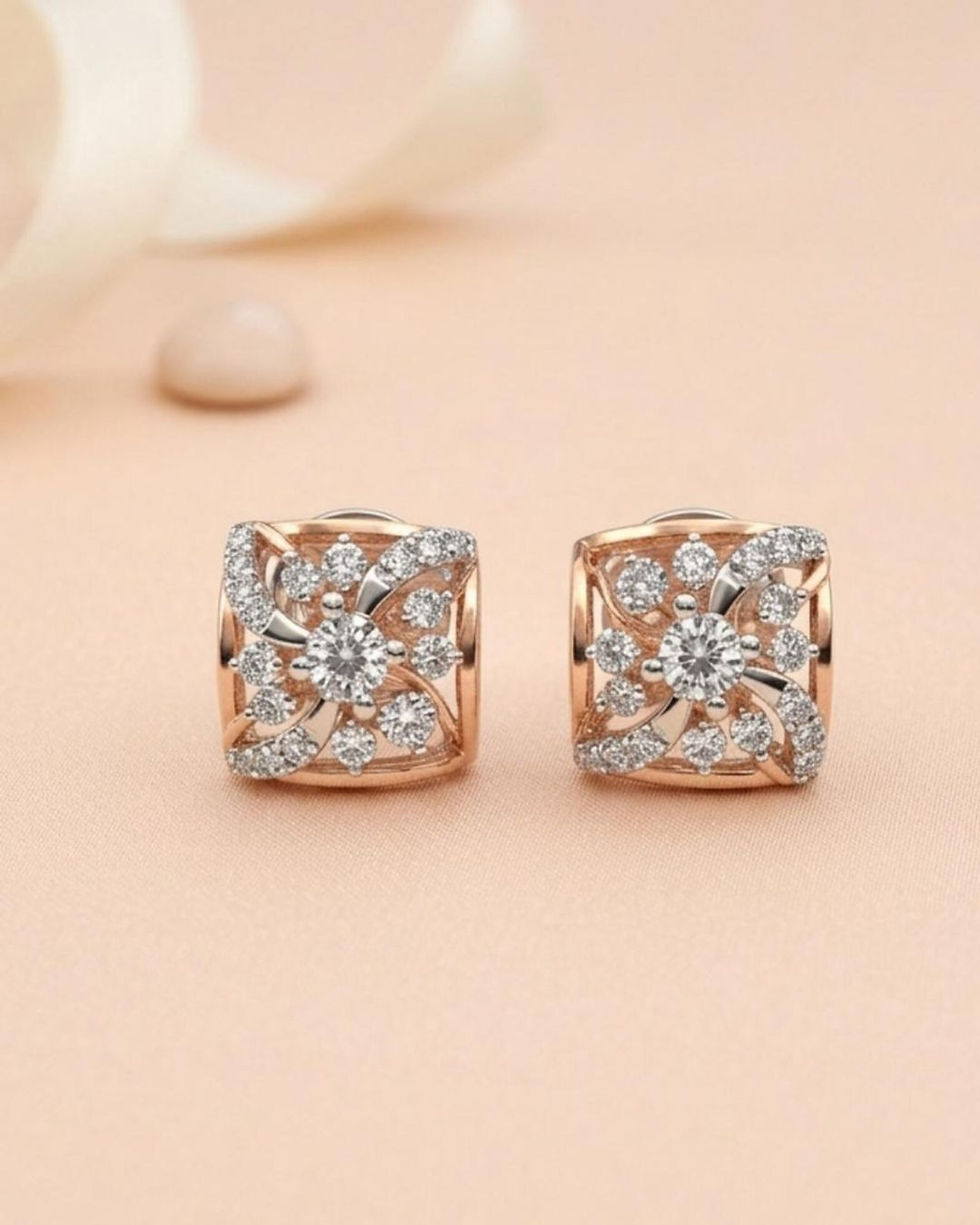 two tone diamond stud earrings gold