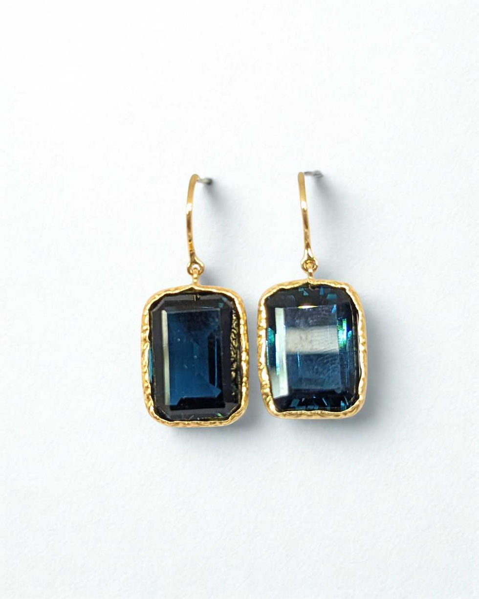 hammered 14k gold blue topaz earrings
