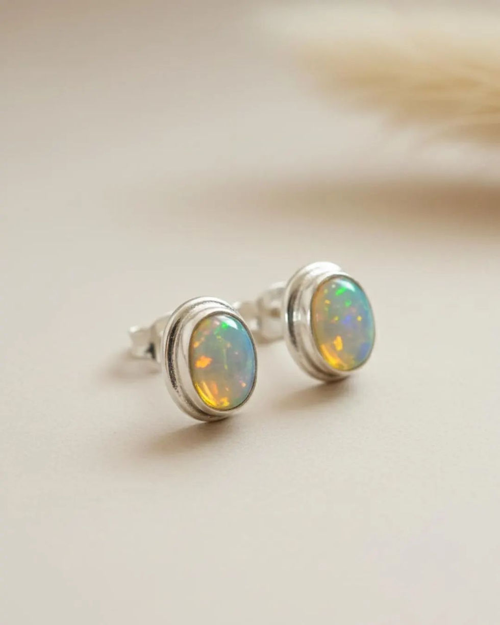 925 sterling silver oval gemstone studs