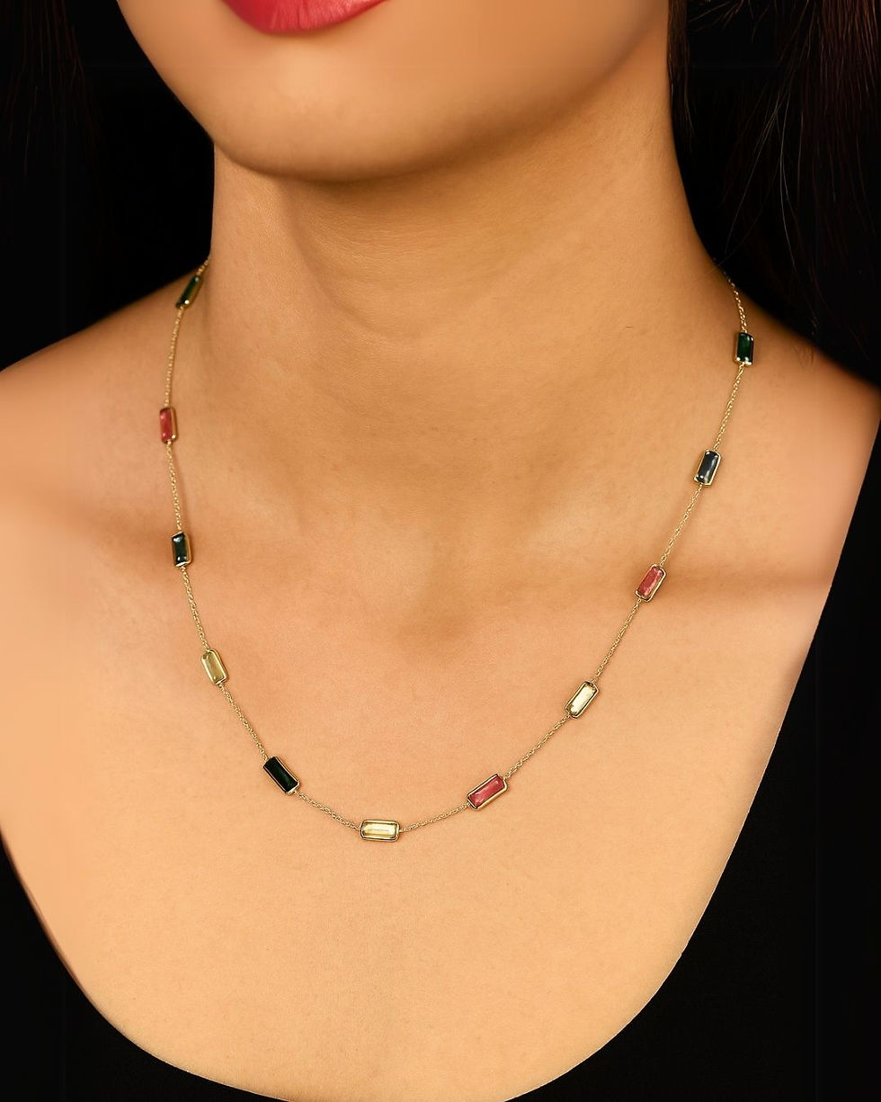 Tourmaline birthstone necklace minimal gold jewelry