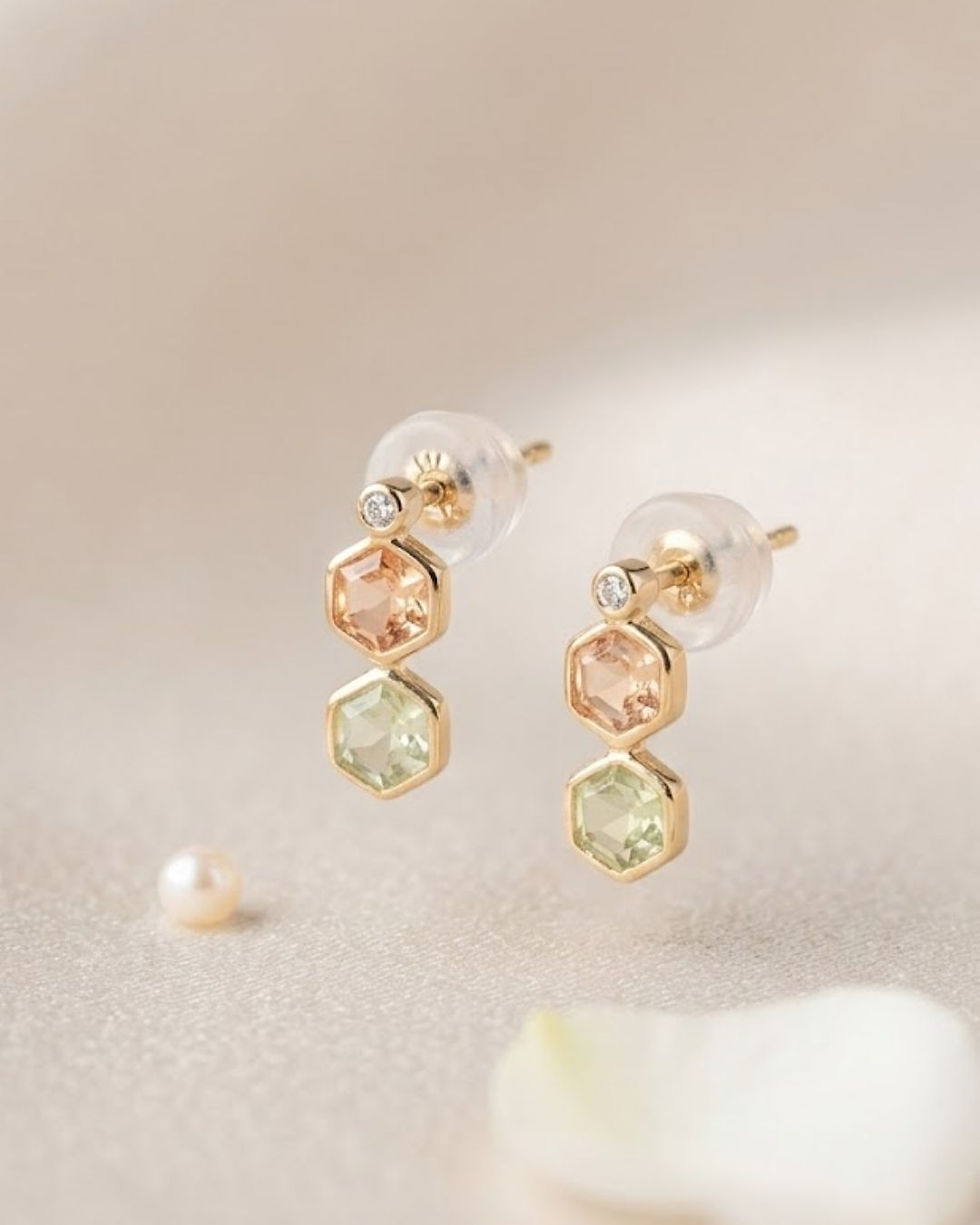 Thumbnail: gold sapphire stud earrings