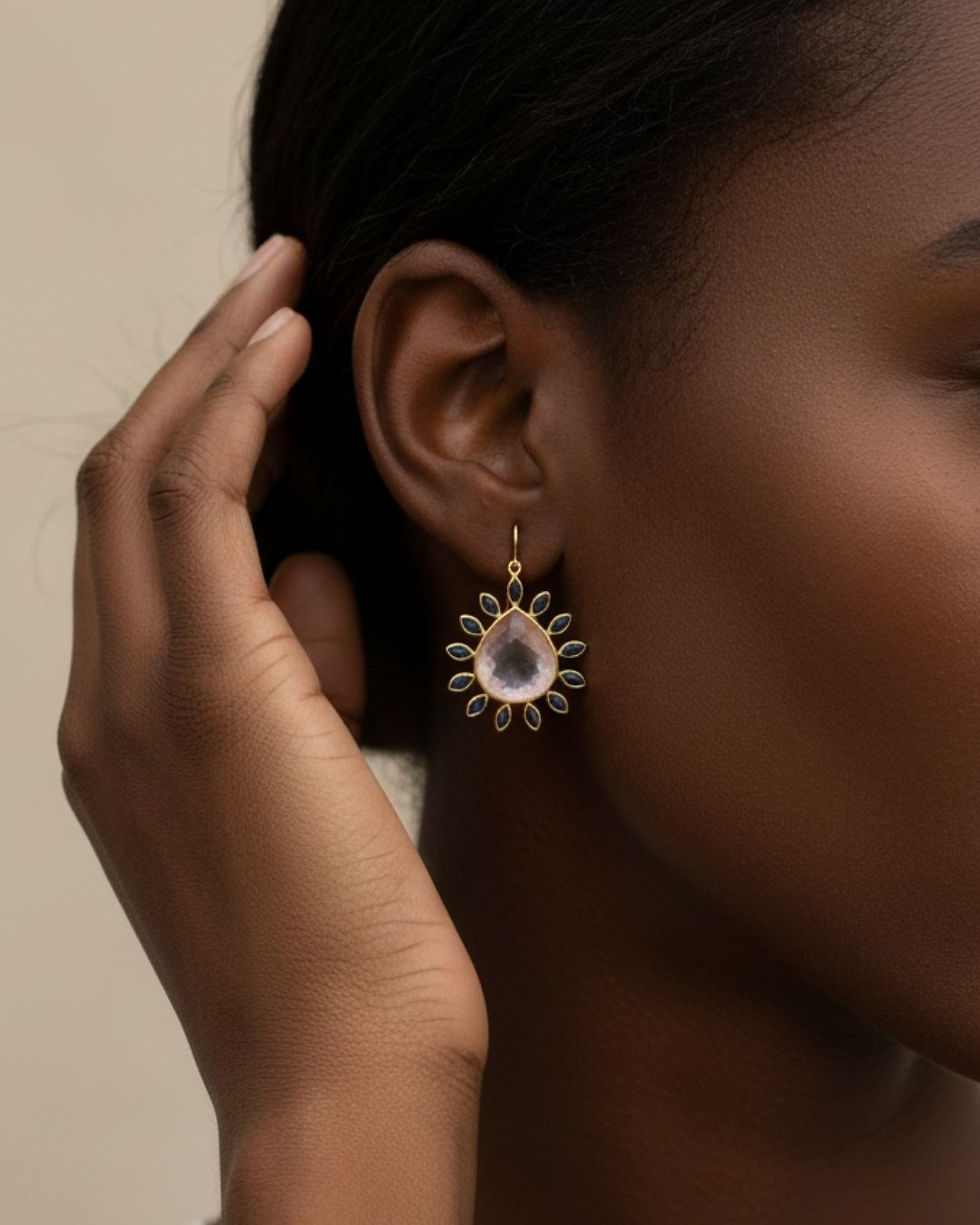 Thumbnail: chunky gemstone gold danglers