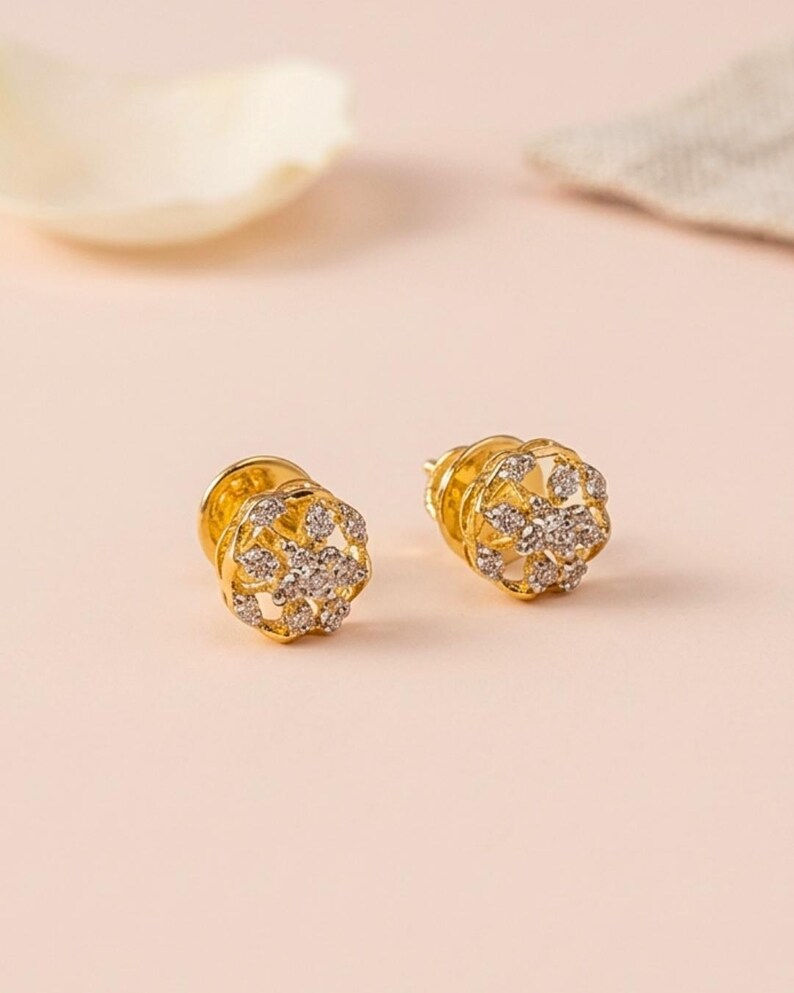 Thumbnail: dainty diamond stud earrings gold