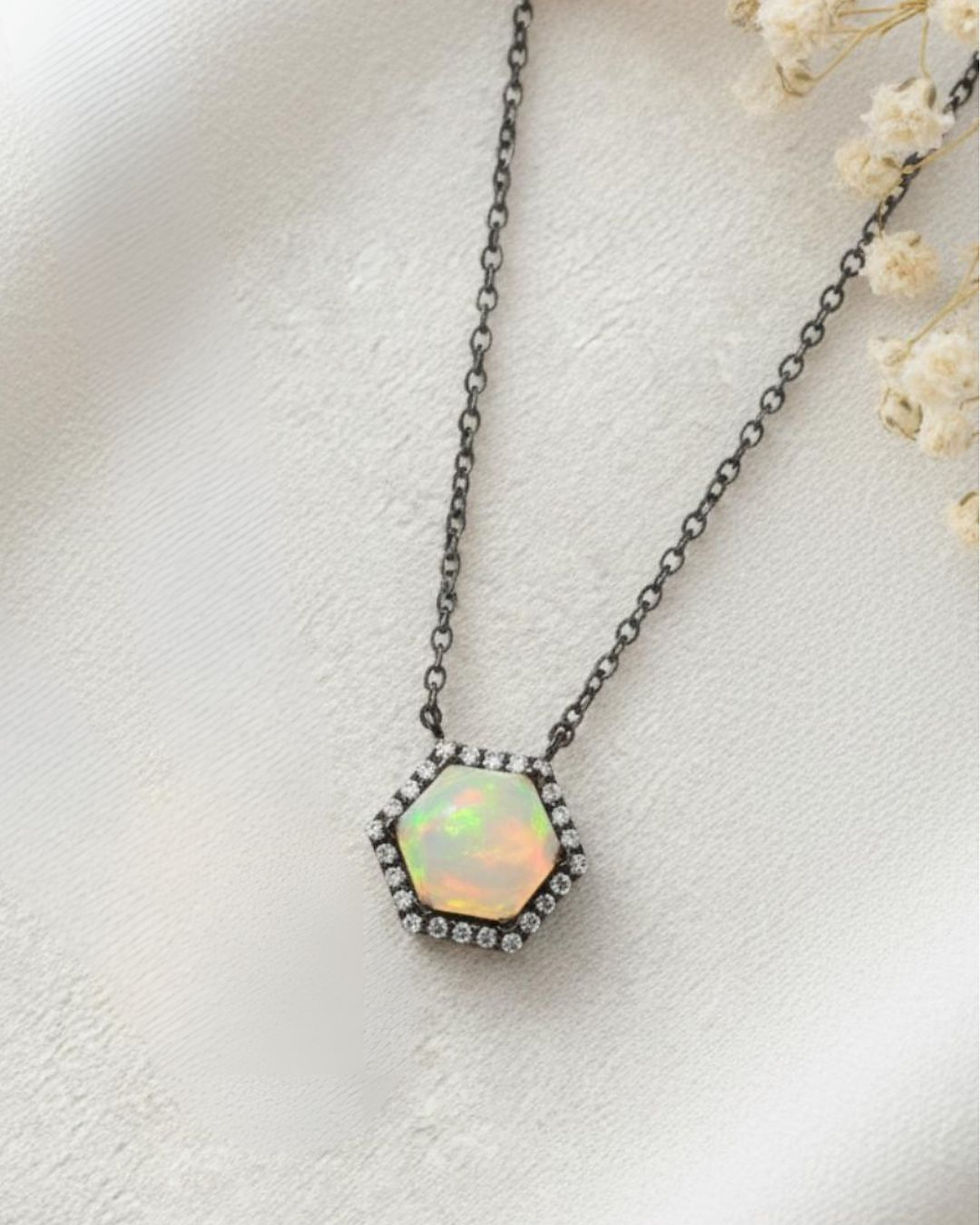 Thumbnail: handcrafted hexagon gemstone necklace
