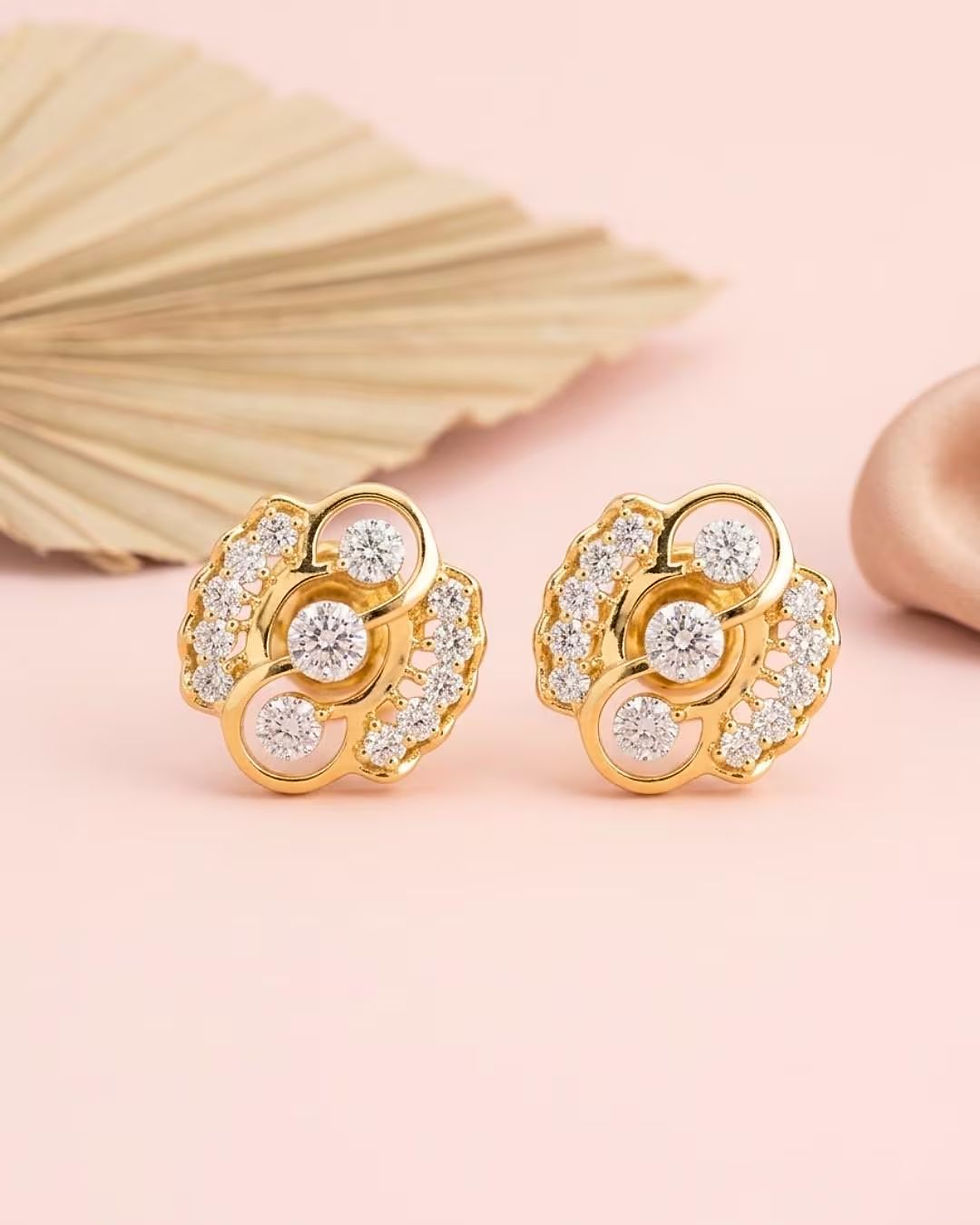 designer diamond floral stud earrings in 14k 18k gold