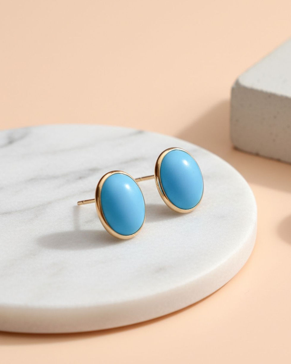 Thumbnail: December birthstone turquoise studs elegant gift for her