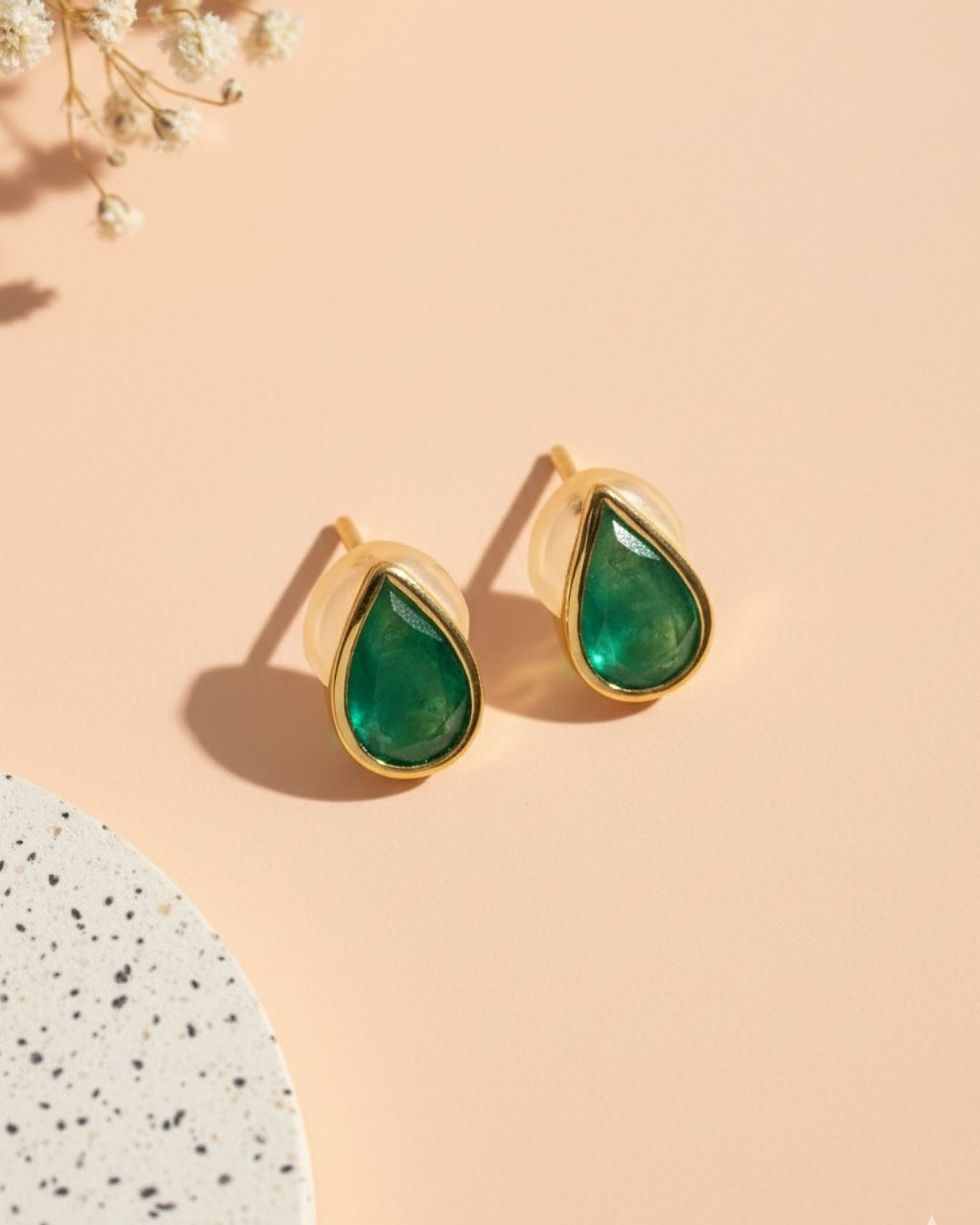 Thumbnail: Minimalist emerald gemstone stud earrings gift