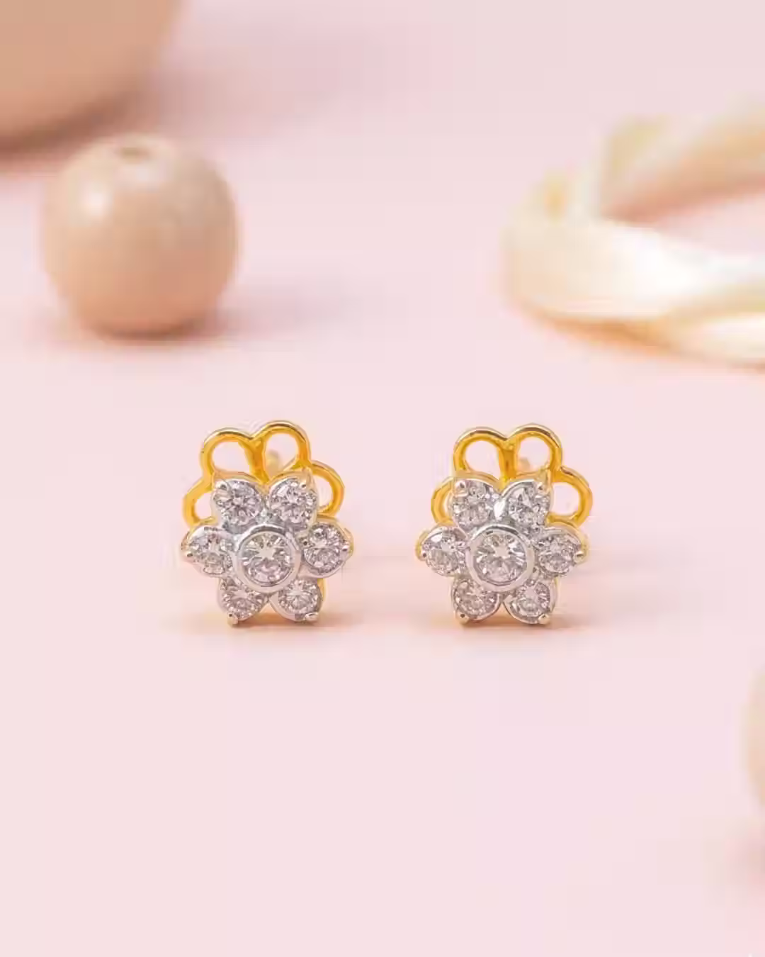 gold flower diamond stud earrings