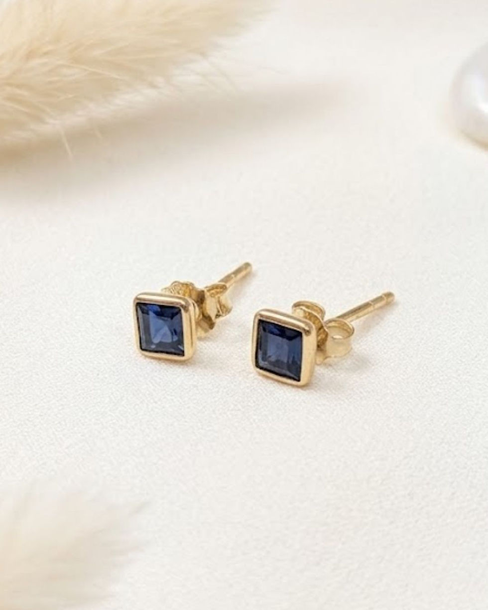 Thumbnail: petite square gemstone gold earrings