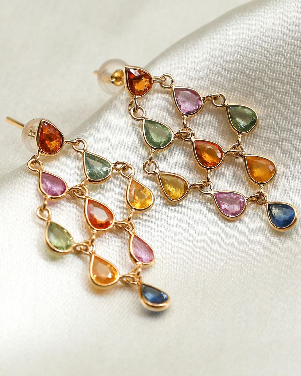 Thumbnail: wedding party gold sapphire earrings