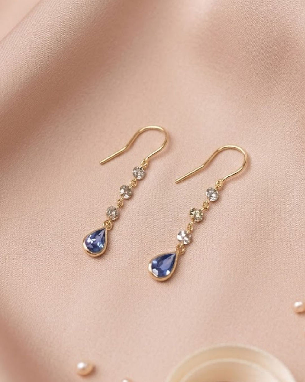 Thumbnail: solid gold gemstone drop earrings