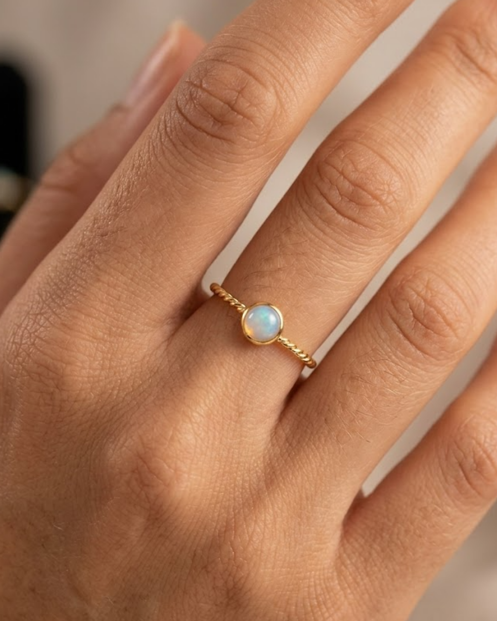 Thumbnail: 9k gold rainbow moonstone solitaire ring