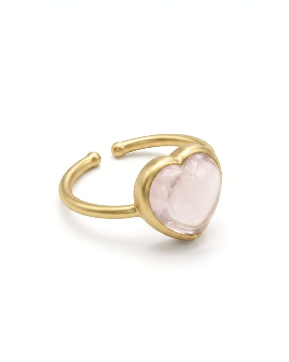 gold plated rose quartz ring for women