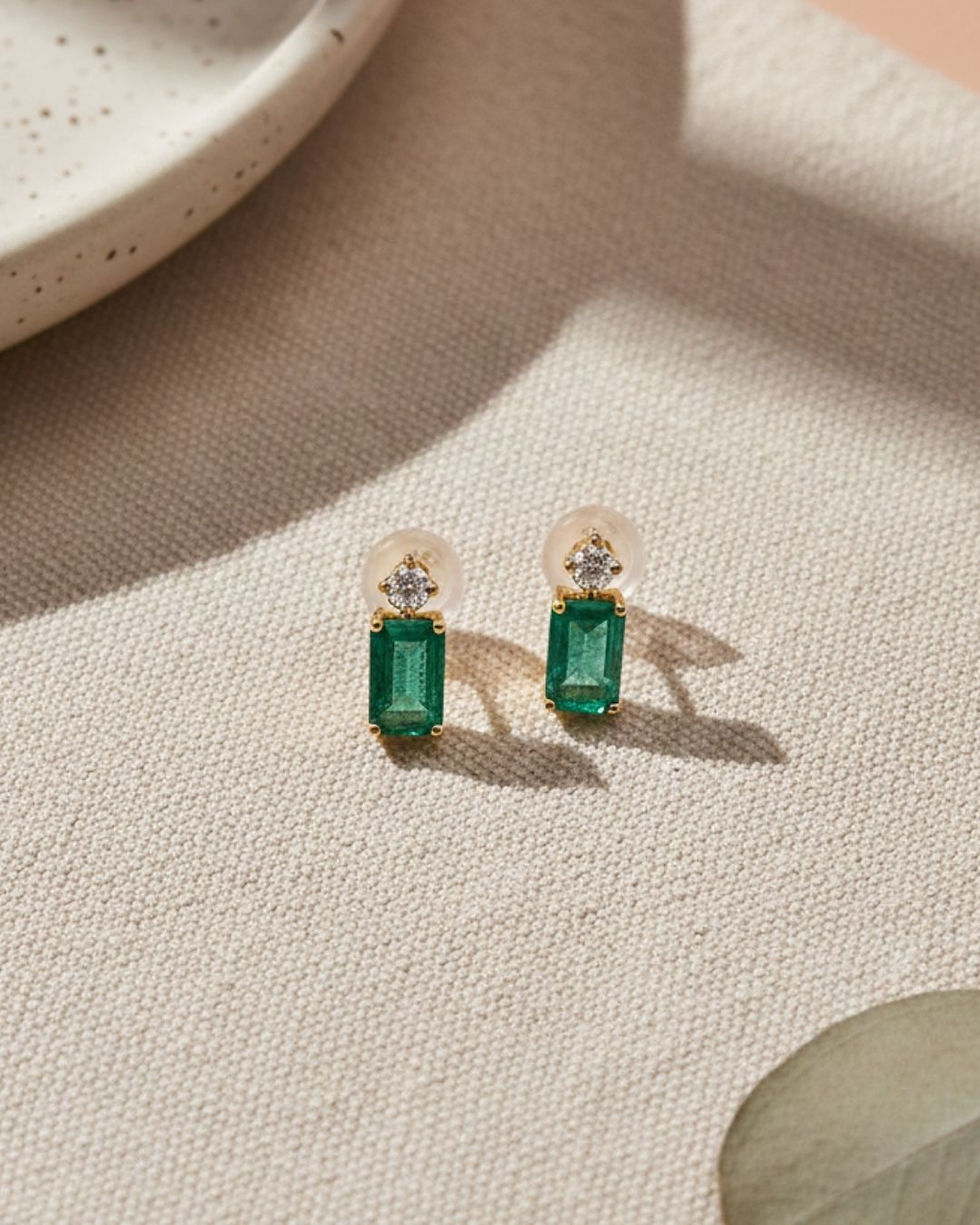 Thumbnail: everyday emerald diamond studs