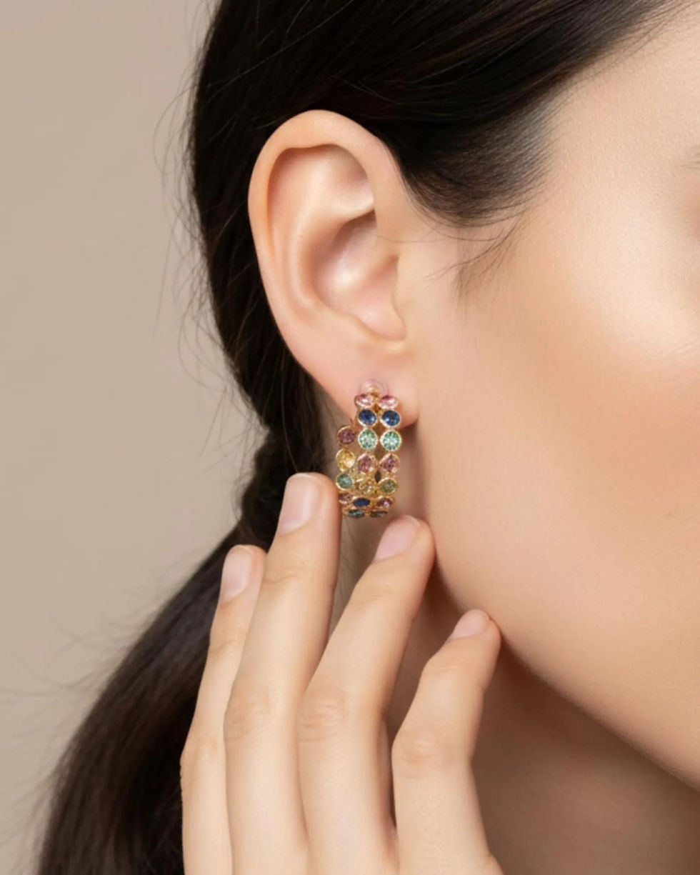 Thumbnail: fine gold gemstone hoop earrings
