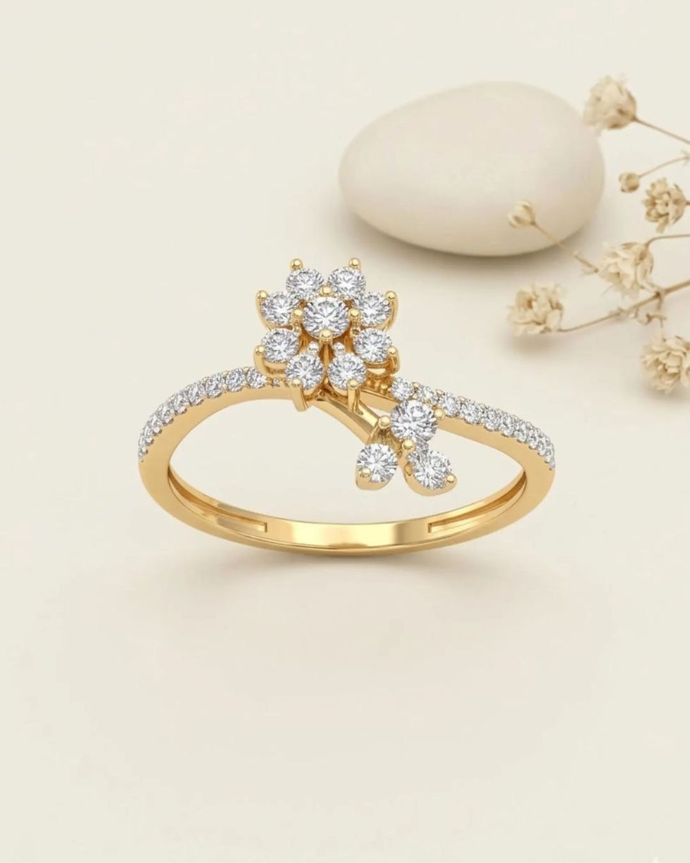 Thumbnail: gold floral diamond engagement ring