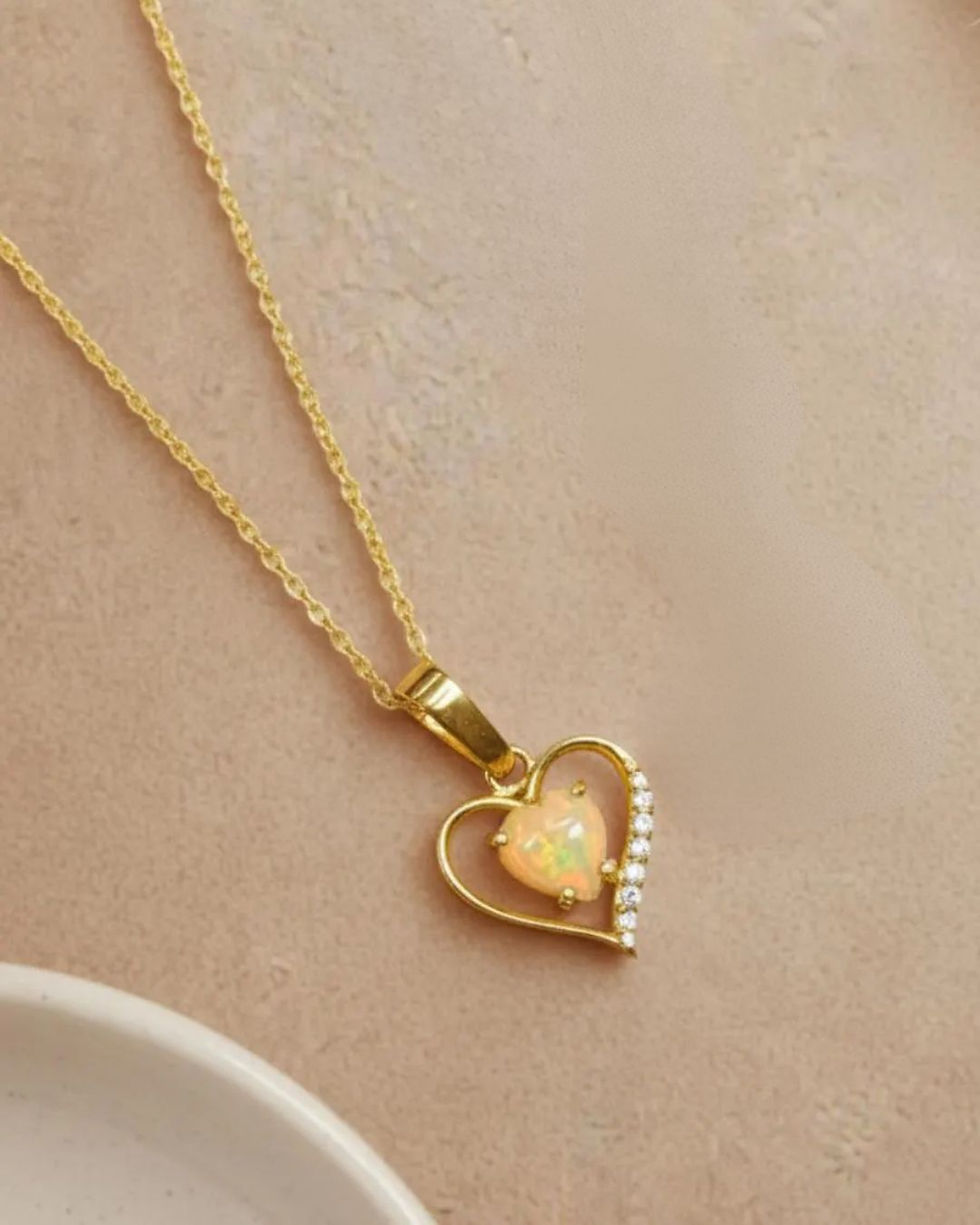 Thumbnail: gold plated heart opal necklace