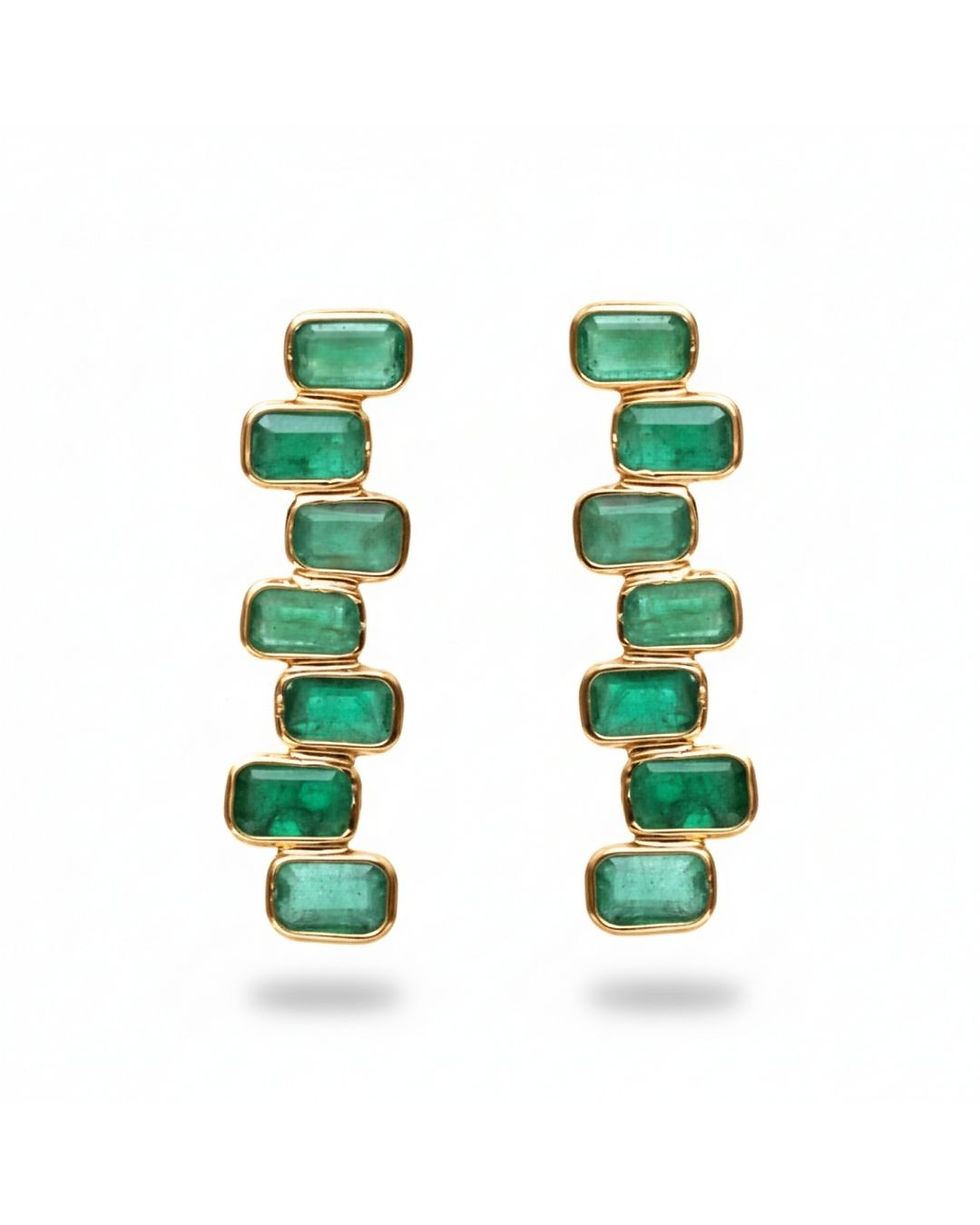 Long emerald stick studs delicate gold earrings for women