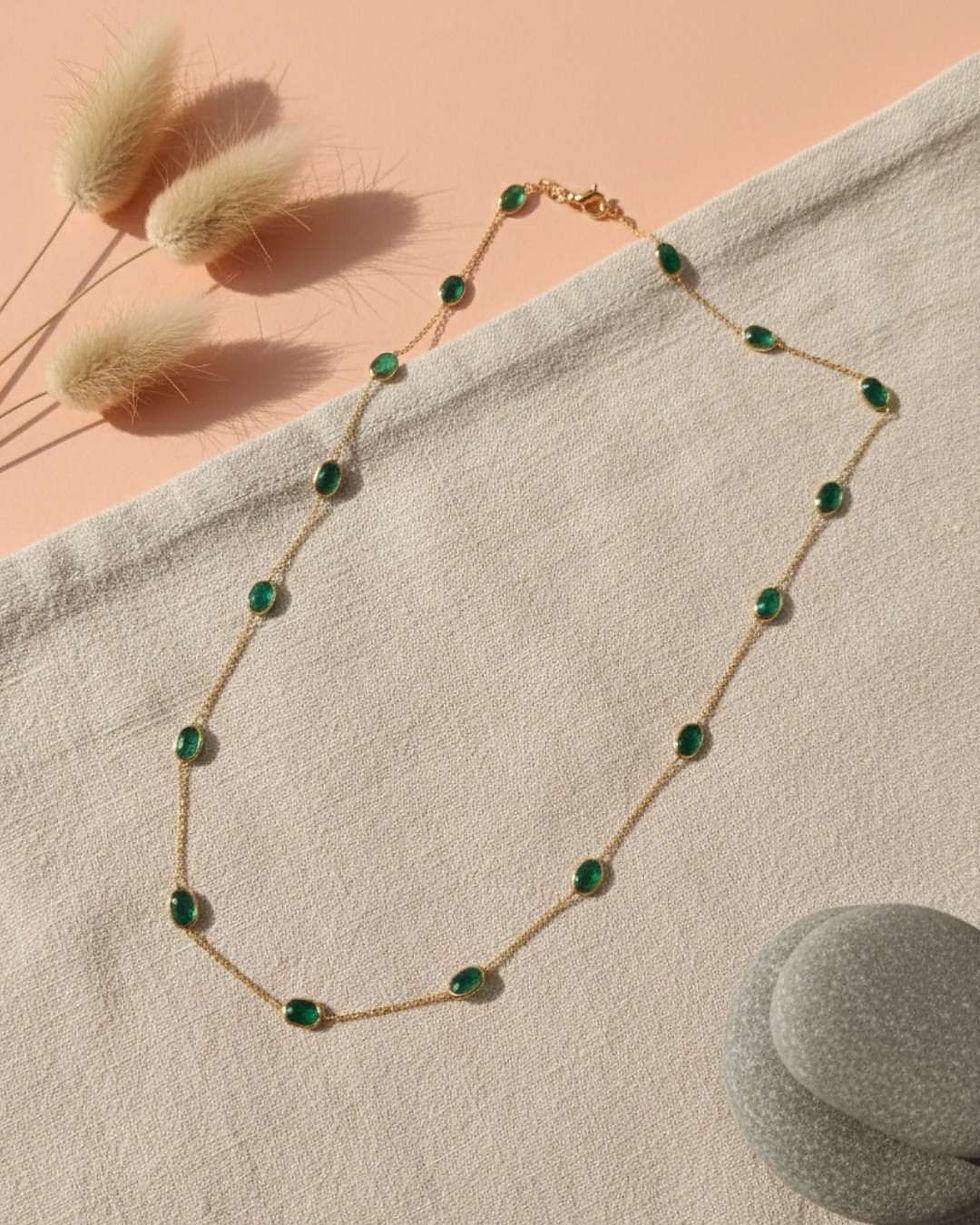 Thumbnail: 18k gold emerald layering necklace