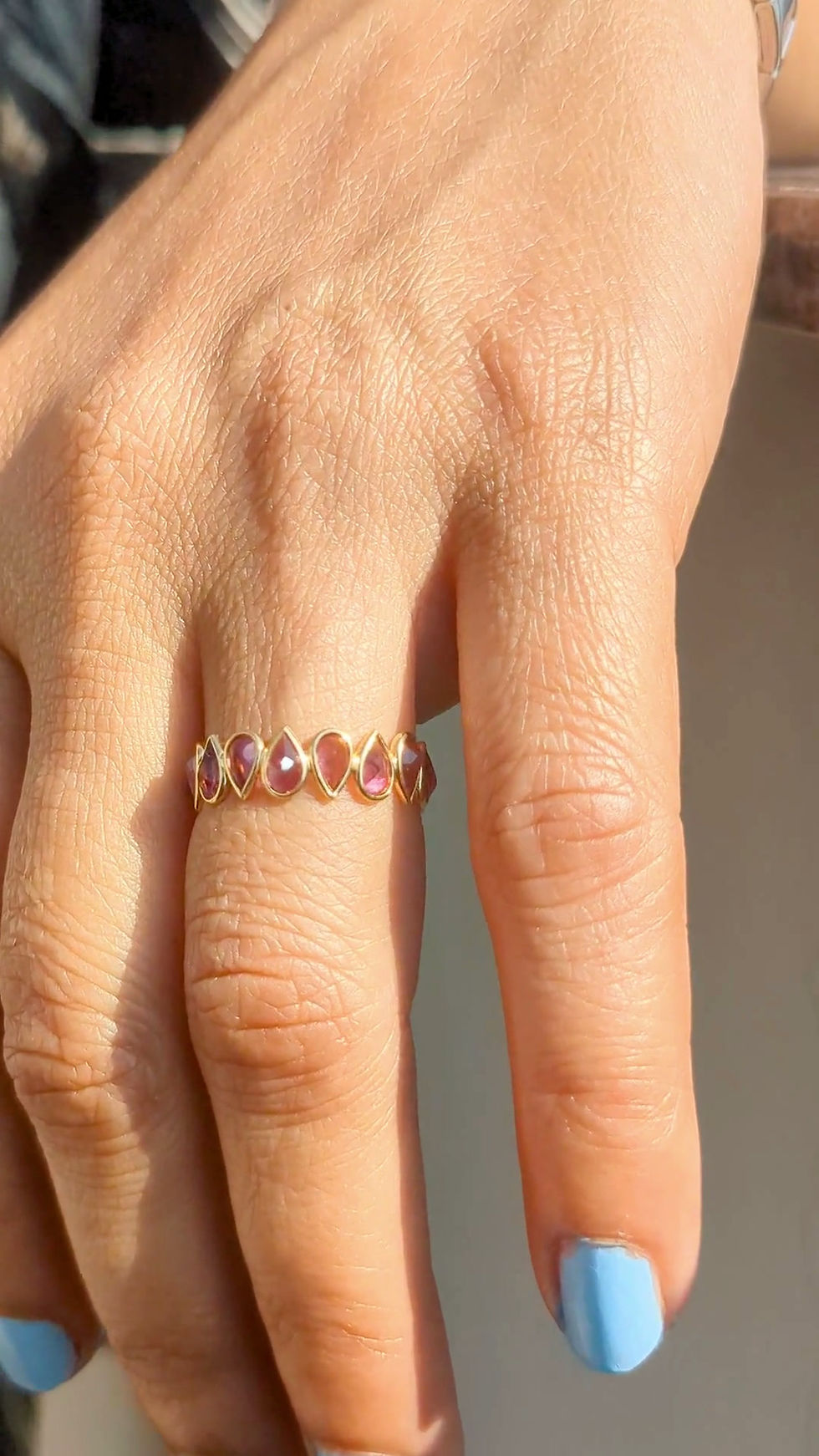 Thumbnail: pink tourmaline pear eternity ring