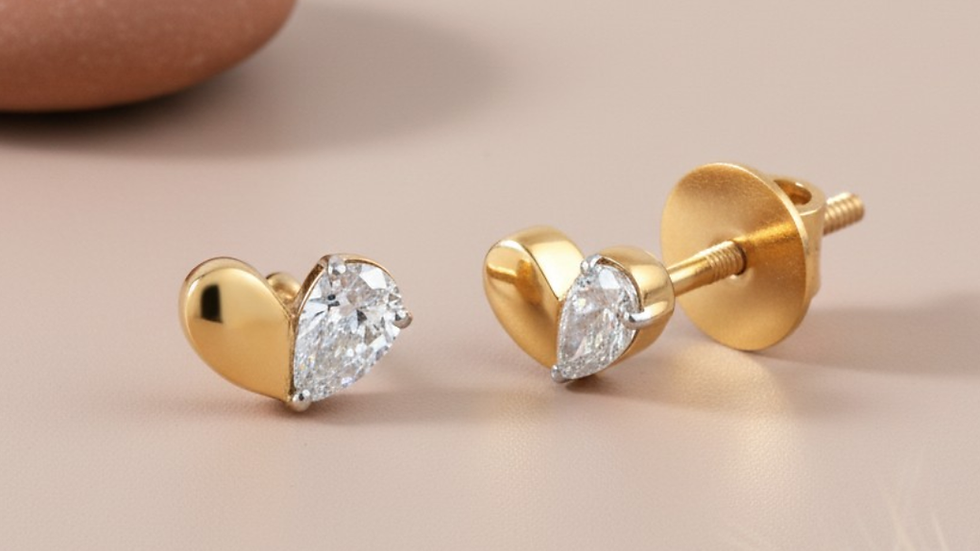 minimal lab grown diamond heart stud earrings in gold
