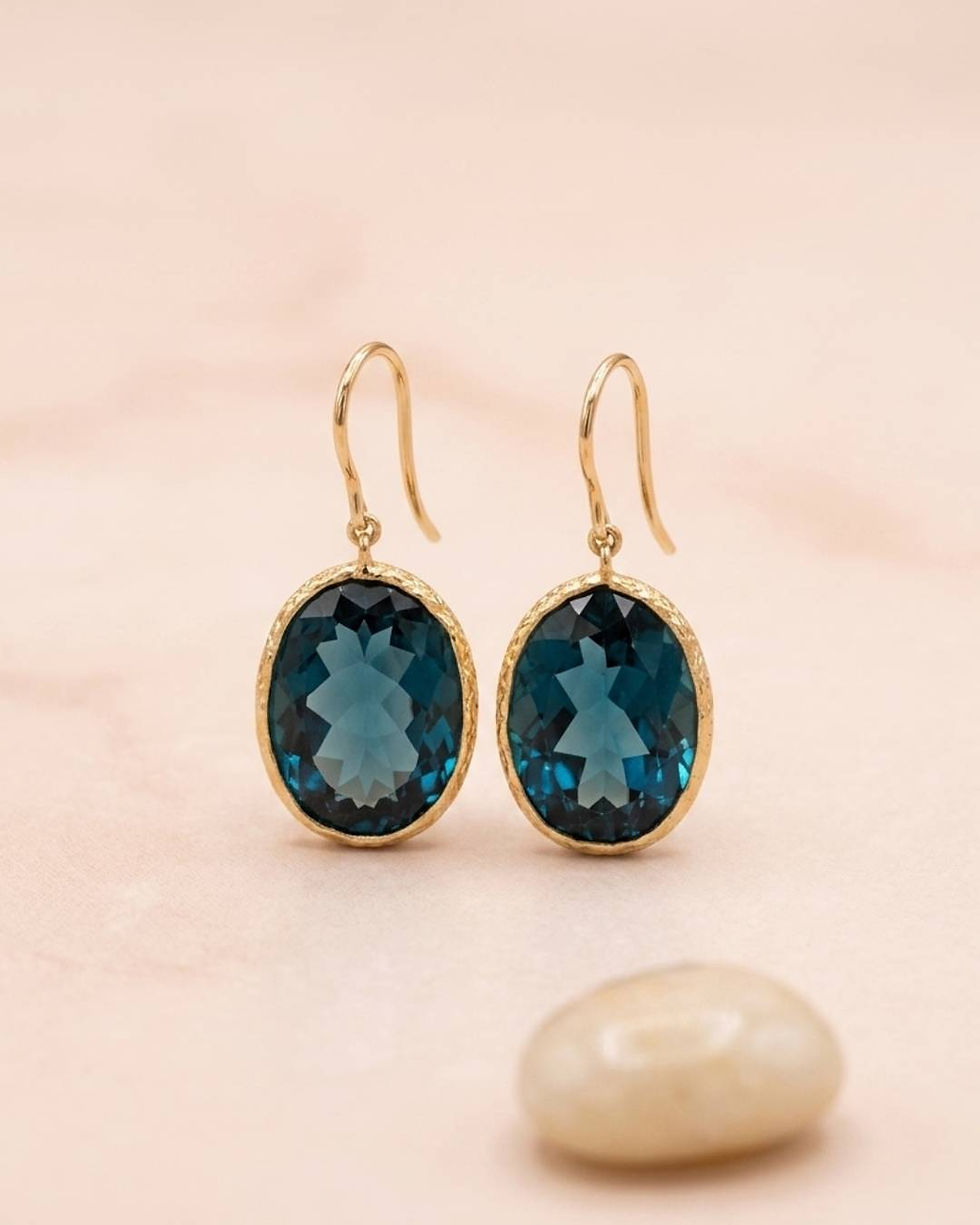 Thumbnail: The Ocean of London Blue Topaz Drop Earrings | 10k 14k 18k Gold Women Jewelry