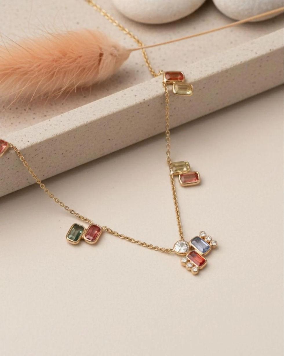 Thumbnail: natural sapphire and diamond necklace