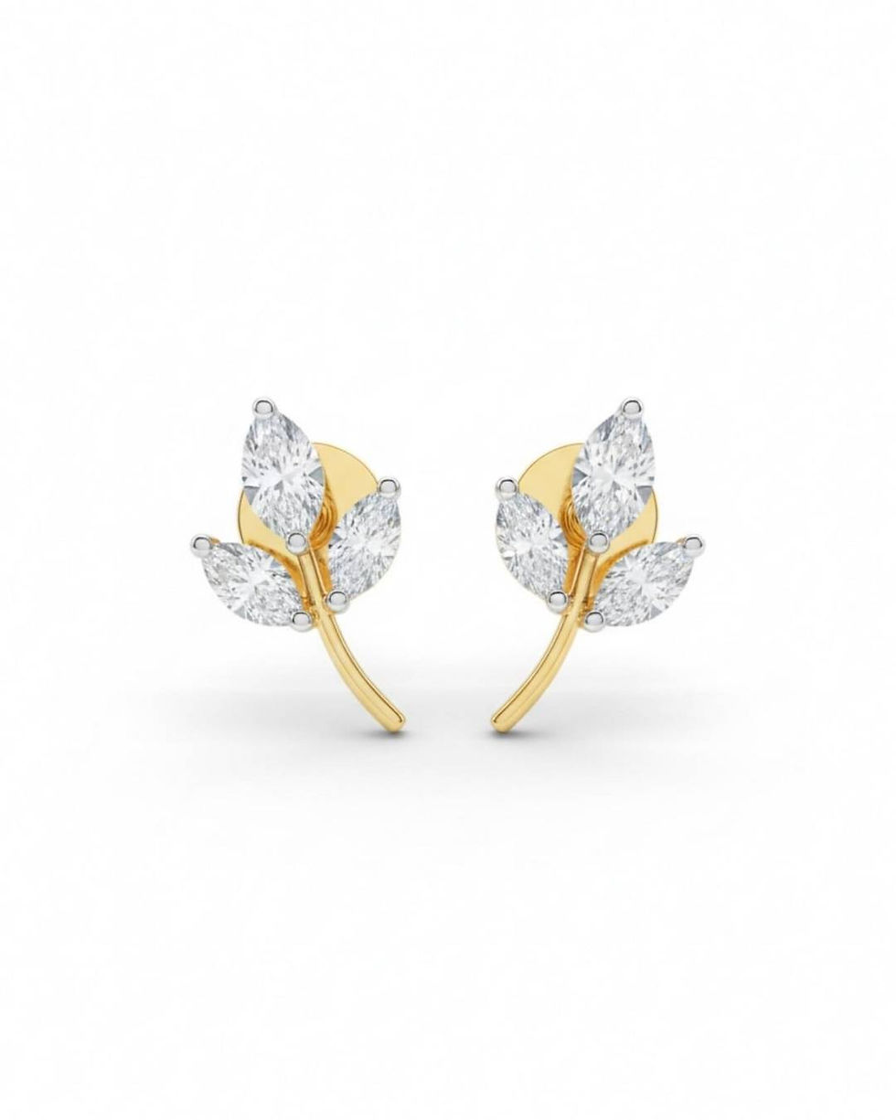 14k gold diamond leaf earrings for women