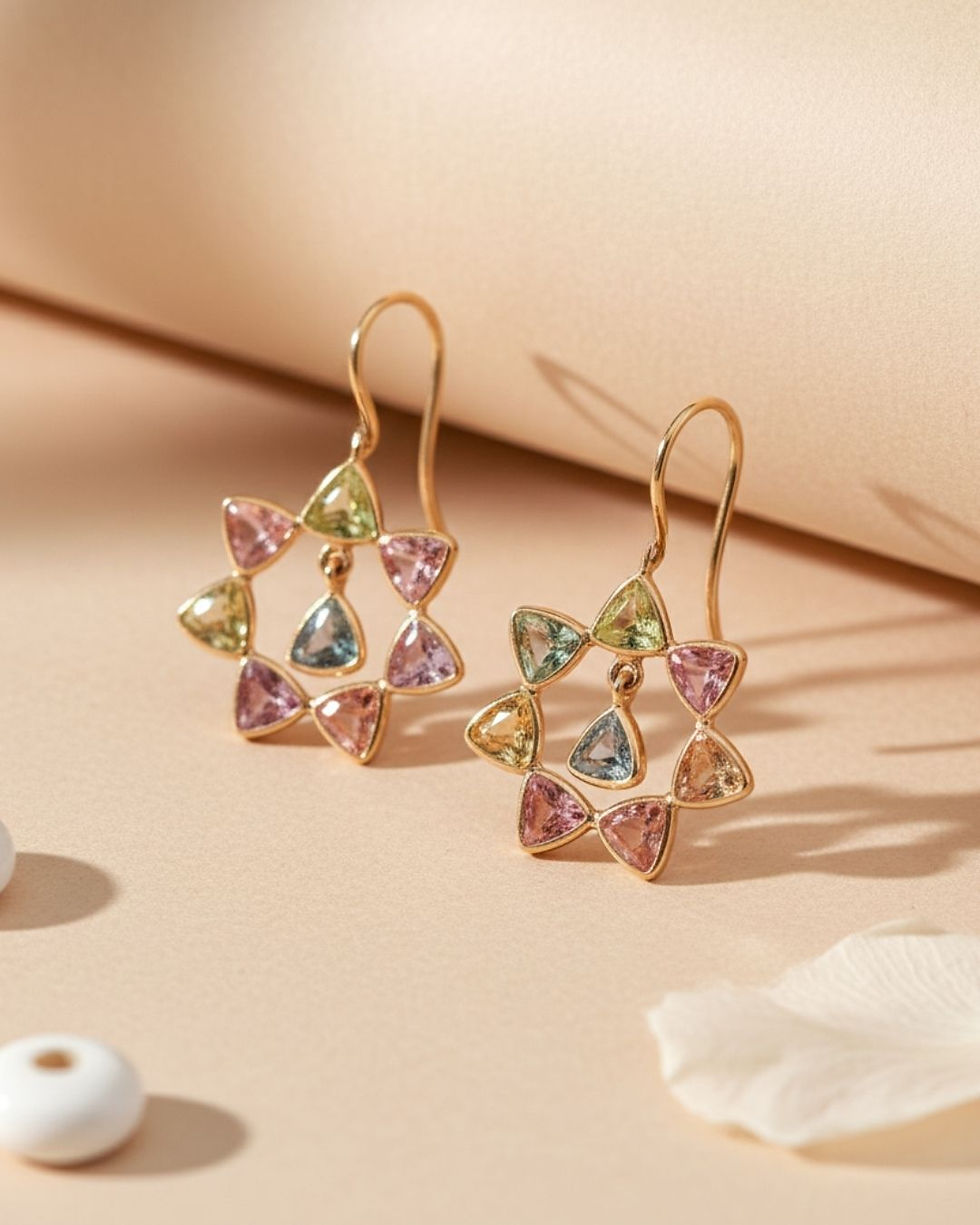 14k gold sapphire statement earrings floral design