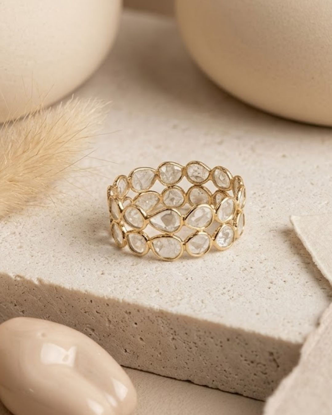 sliced diamond double layer eternity ring in solid gold