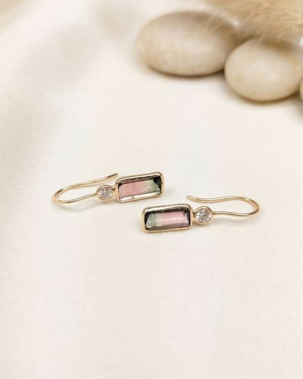 Thumbnail: bi color tourmaline 10k gold earrings