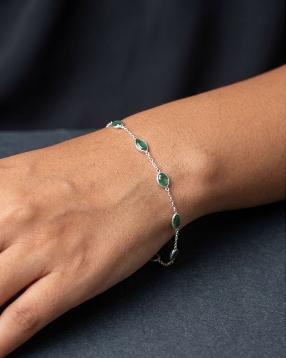 Thumbnail: minimal emerald gemstone bracelet for women
