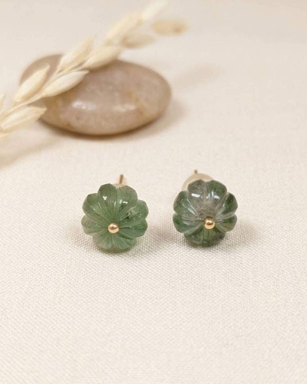 Thumbnail: flower shaped gemstone earrings