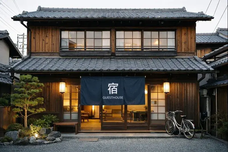 日本家屋風のゲストハウスの外観の様子