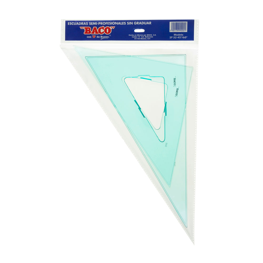 ESCUADRAS PLASTICAS SEMIPRO S/GRADUACION S/BISEL BACO 3245/60