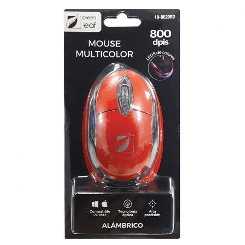 MOUSE ALAMBRICO ROJO GREEN LEAF 18-8620RD