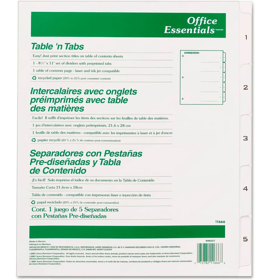 SEPARADOR CARTA 5 DIVISIONES AVERY 11666