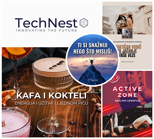 Primeri dizajna vizuala, eBook-ova i logotipa za različite brendove