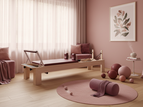 Eye-level view of a calm therapy room with pelvic floor exercise equipment