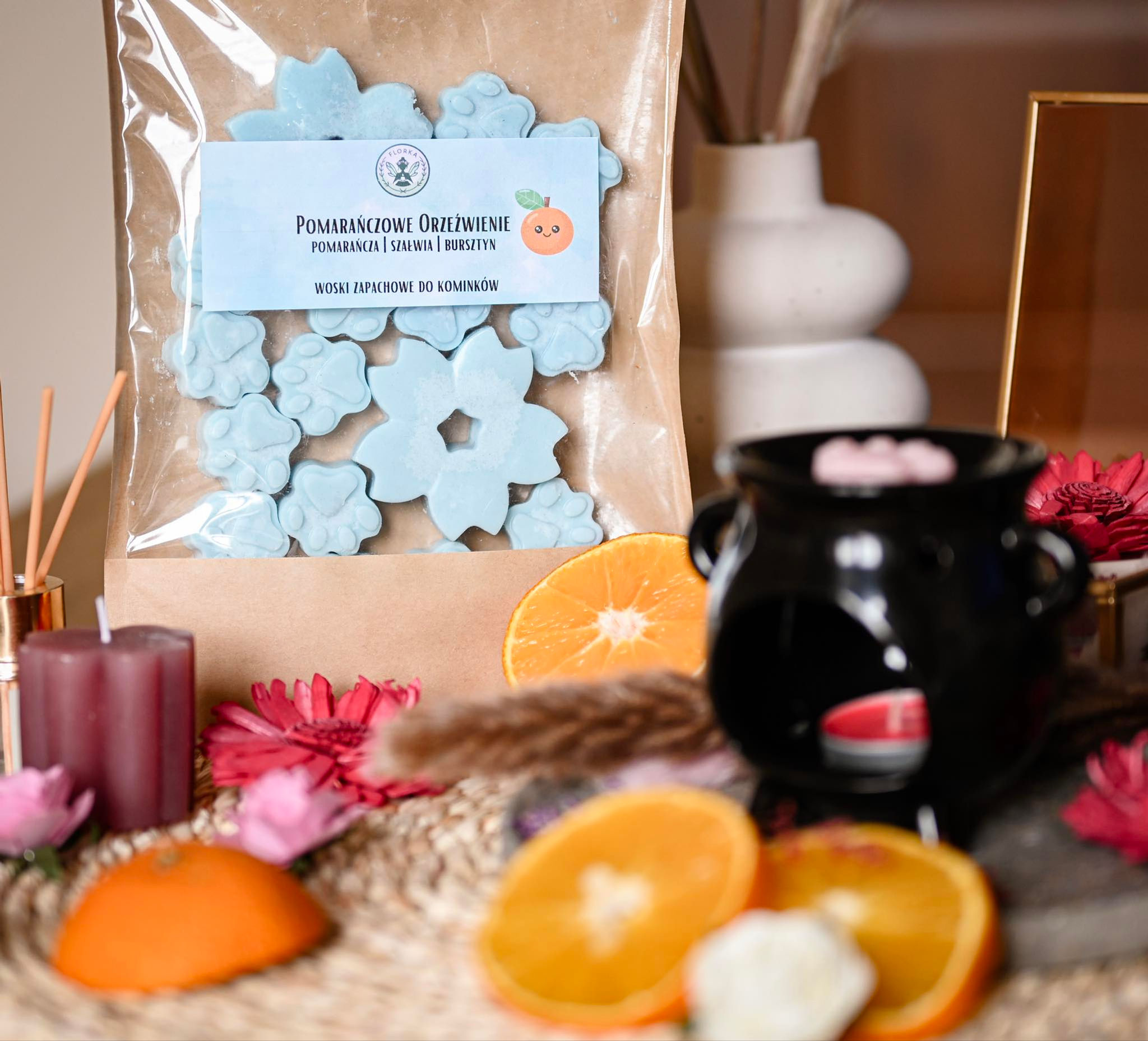 Zestaw - Kominek + Wosk Pomarańczowe Orzeźwienie