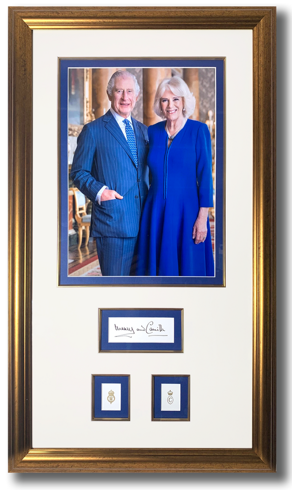 King Charles III and Queen Camilla personally signed and framed presentation