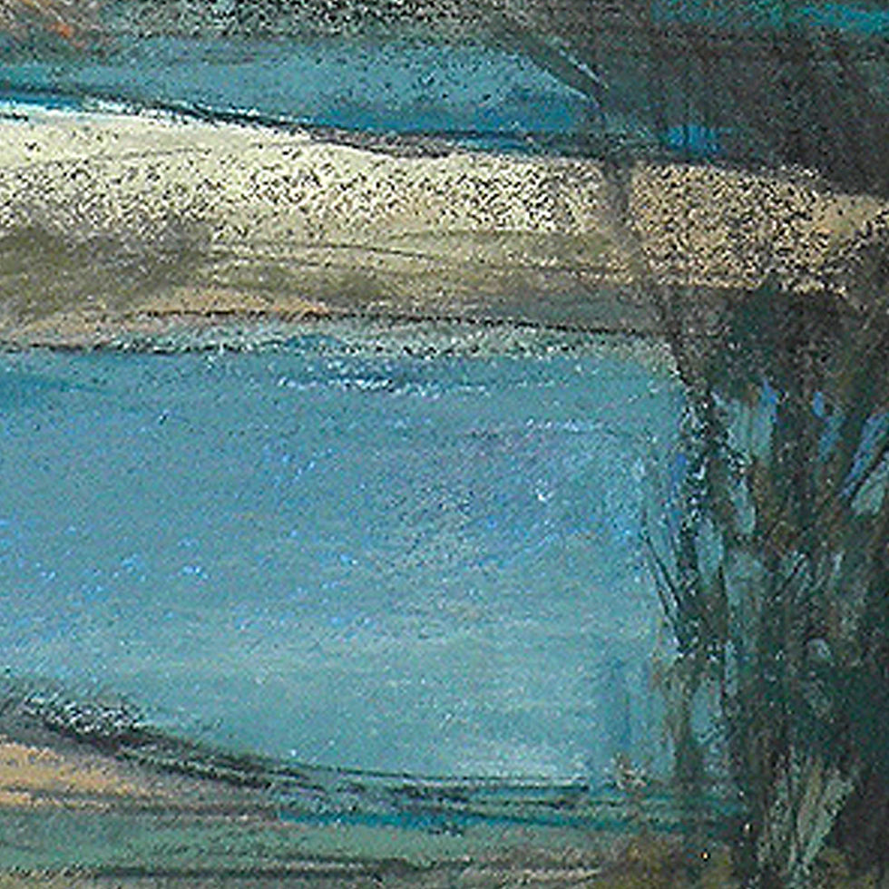 A close up of 'Torridon Bothy', a large watercolour with pastel depicting a secluded bothy by Torridon Loch