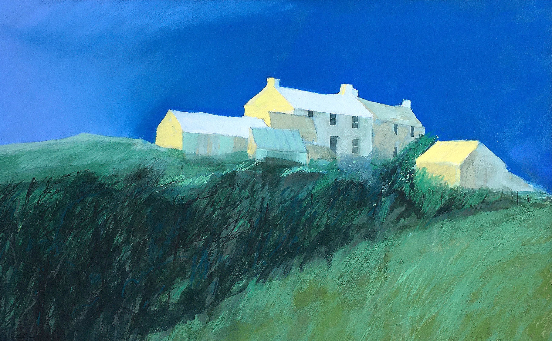 Treginnis, Summer, a pastel and watercolour painting capturing the essence of a bright summer day on the Pembrokeshire coast